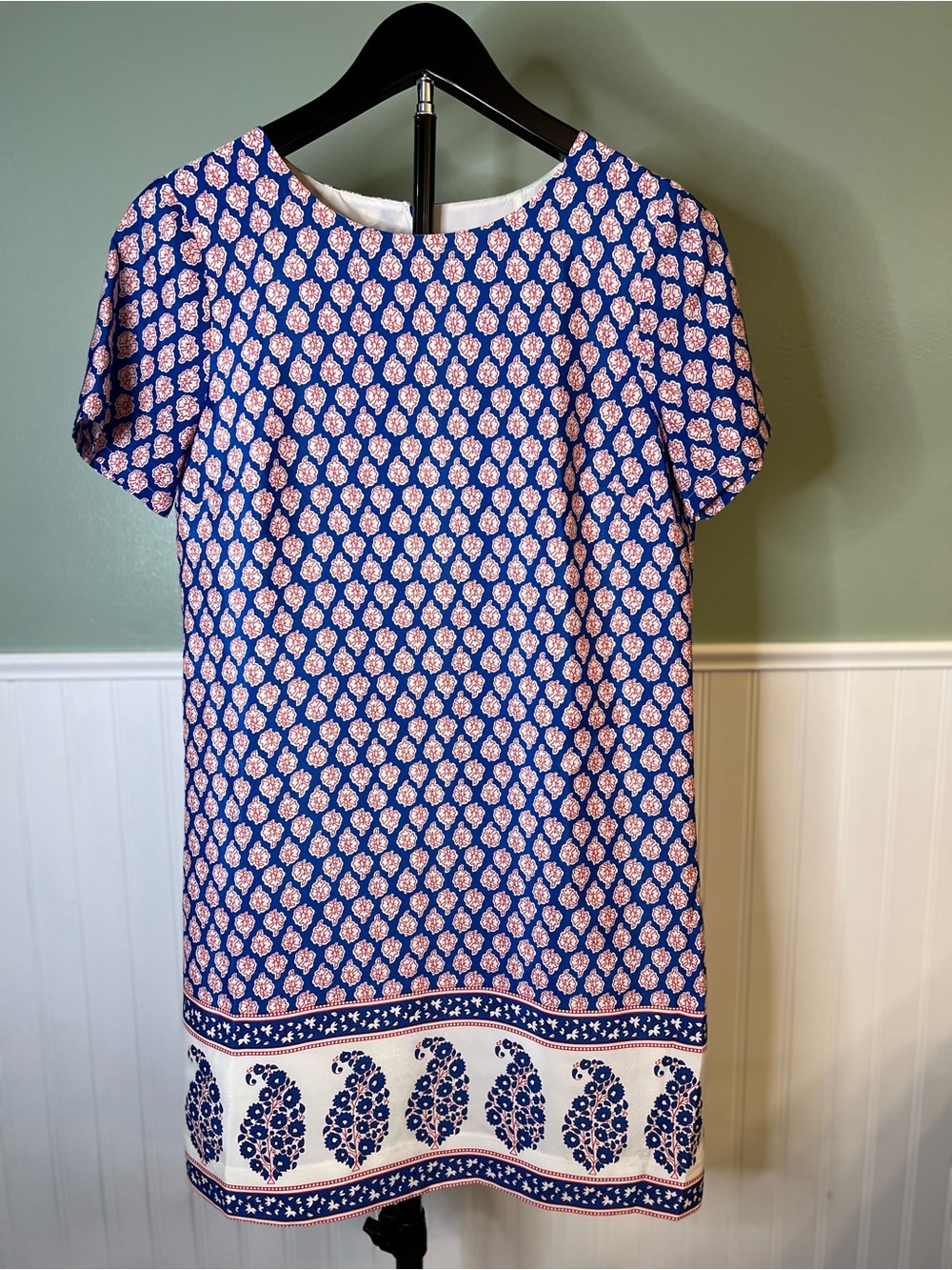 J. Crew Pink and Light Blue Lined Floral  Paisley Print Dress. Size 2